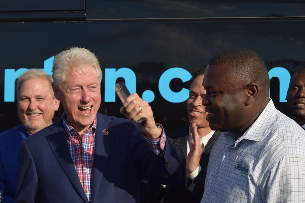 President Bill Clinton celebrates after receiving the Key to Palatka from Mayor Terrell Hill!